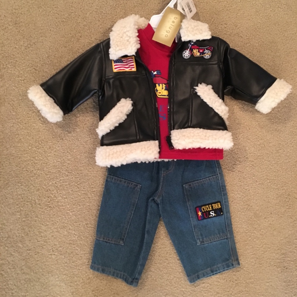 3 pc Biker set: jacket, jeans, shirt Beluga NY NWT